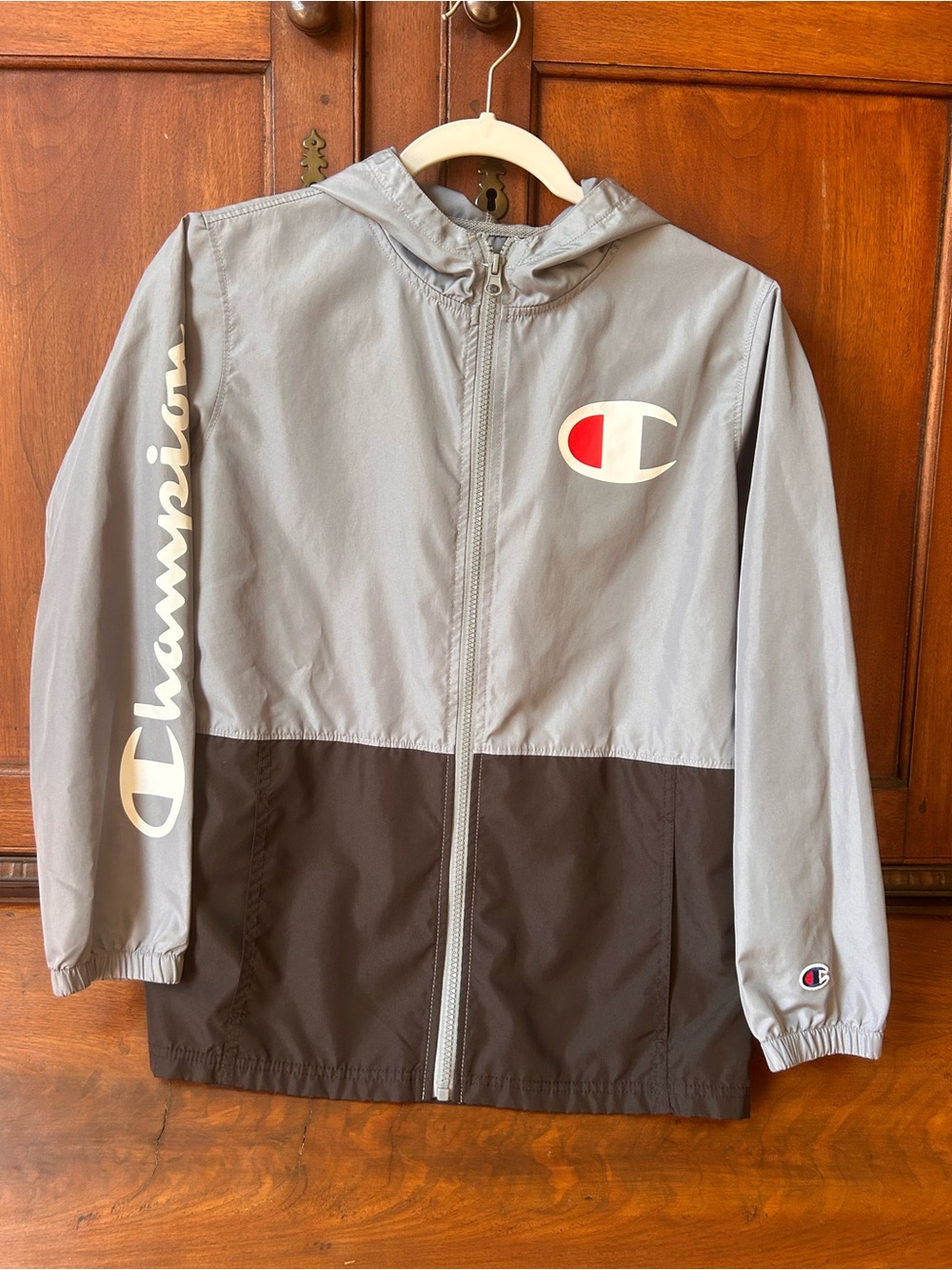 Champion Kids Two-Tone Hooded Rain Jacket - Gray & Brown